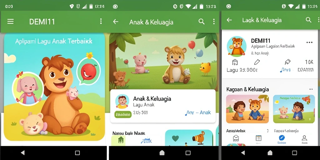 Screenshot aplikasi DEMI11 yang menampilkan koleksi lagu anak.