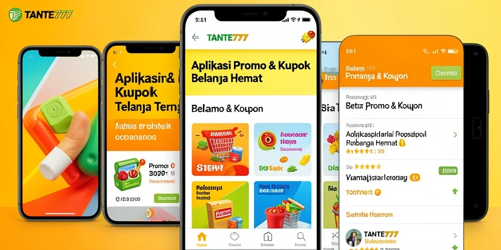 Tampilan antarmuka aplikasi TANTE777 dengan berbagai penawaran kupon.