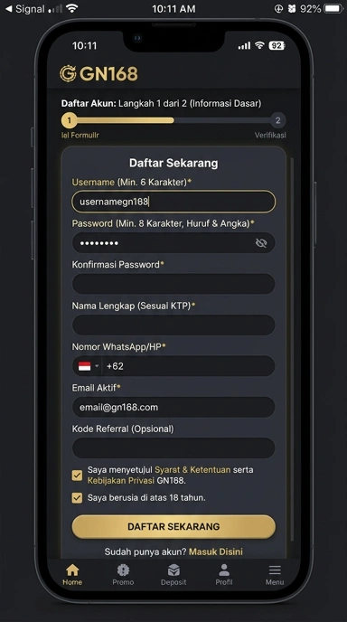 Registrasi Akun Baru di gn168 untuk Pengguna Android